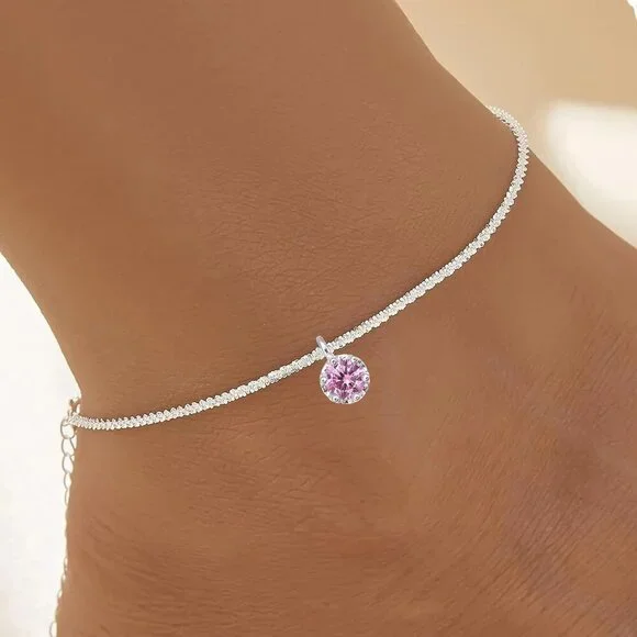 Chic Octobers' Birthstone Anklet – Sparkling Silver & Waterproof for Daily Style - Picture 2 of 7